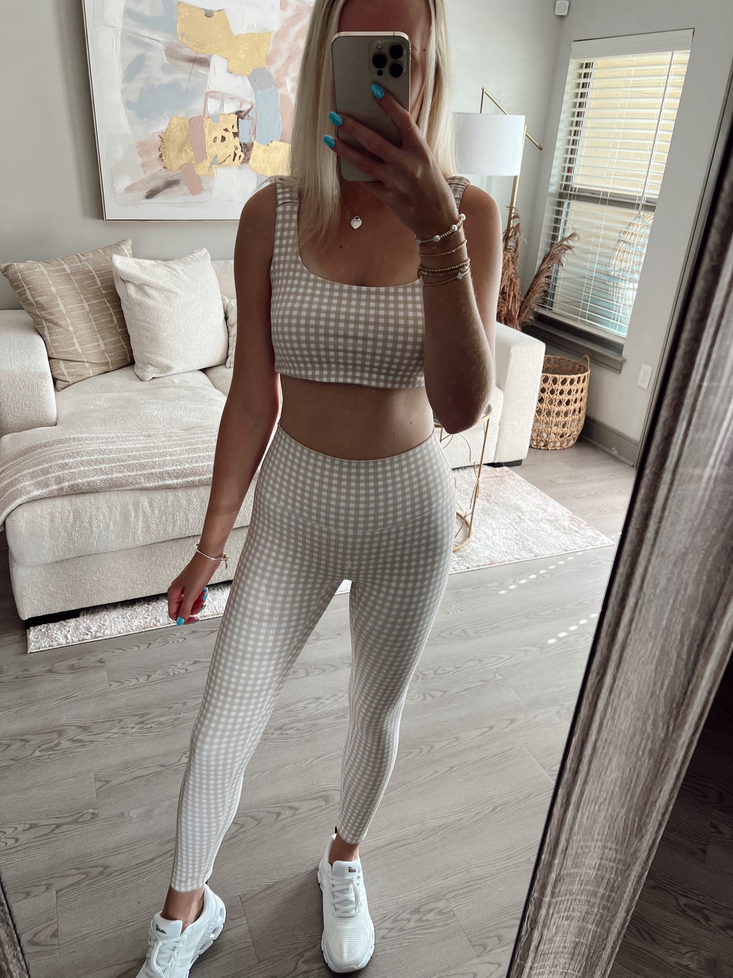 Beige Gingham Leggings