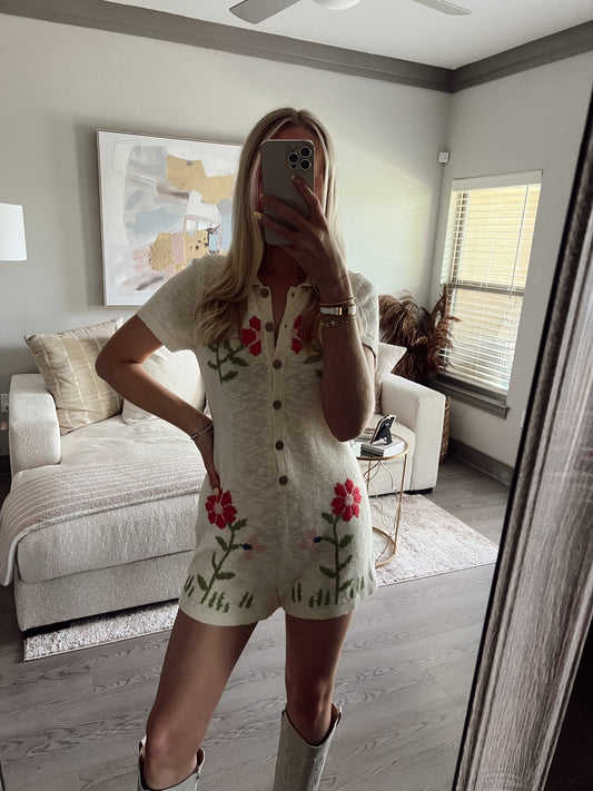 Flower Knit Romper