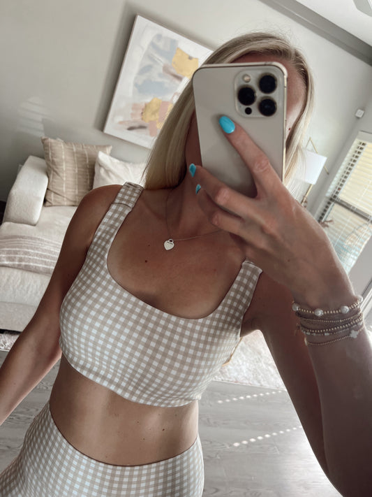 Beige Gingham Sports Bra